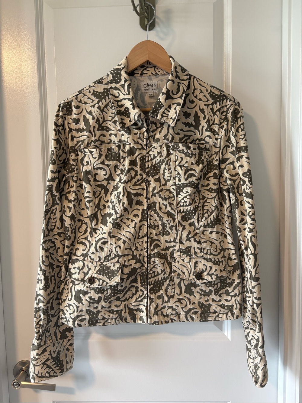 Vintage Cleo Petites Brown Paisley Jacquard Zip Jacket Size M